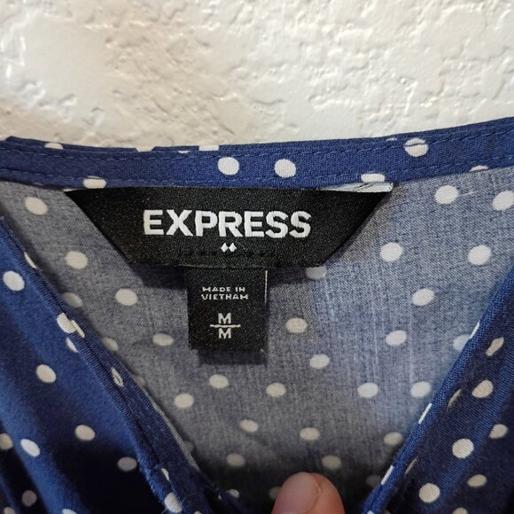 Express Women's White Polka Dots Strappy Sleeve Midi Dress Navy size Medium - Picture 5 of 6